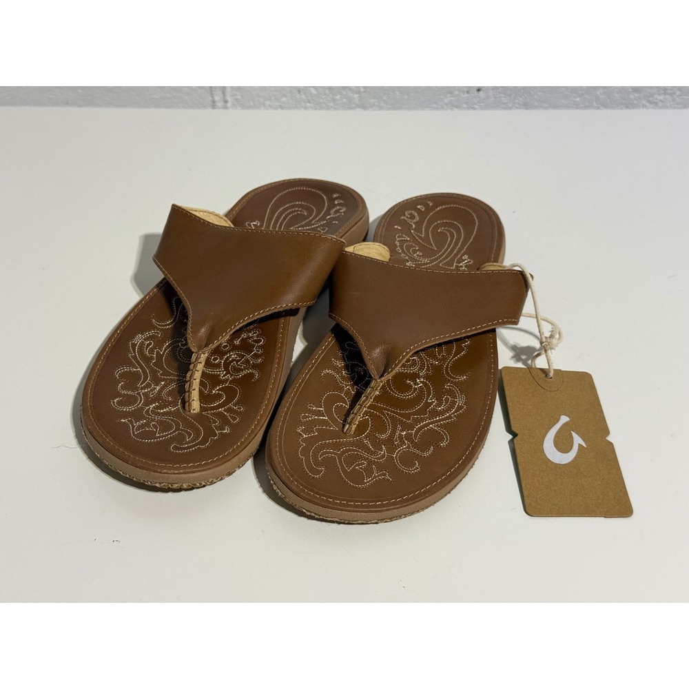 OluKai Paniolo Lipi Womens Size 8 Tan Leather Thong Sandals Flip Flops NWT